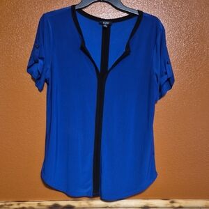 AUW Women's Royal Blue Blouse with Black Trim